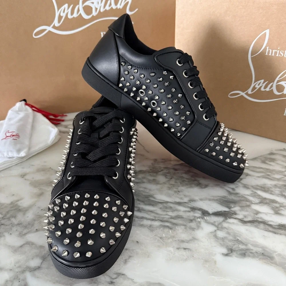 Christian Louboutin 3240804 Women's Vieira Night Spikes Black Sneakers, EU 39.5